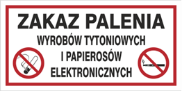 Znak Zakaz palenia wyrobów tytoniowych i papierosów elektrycznych