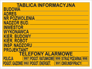 Znak Budowlana tablica informacyjna